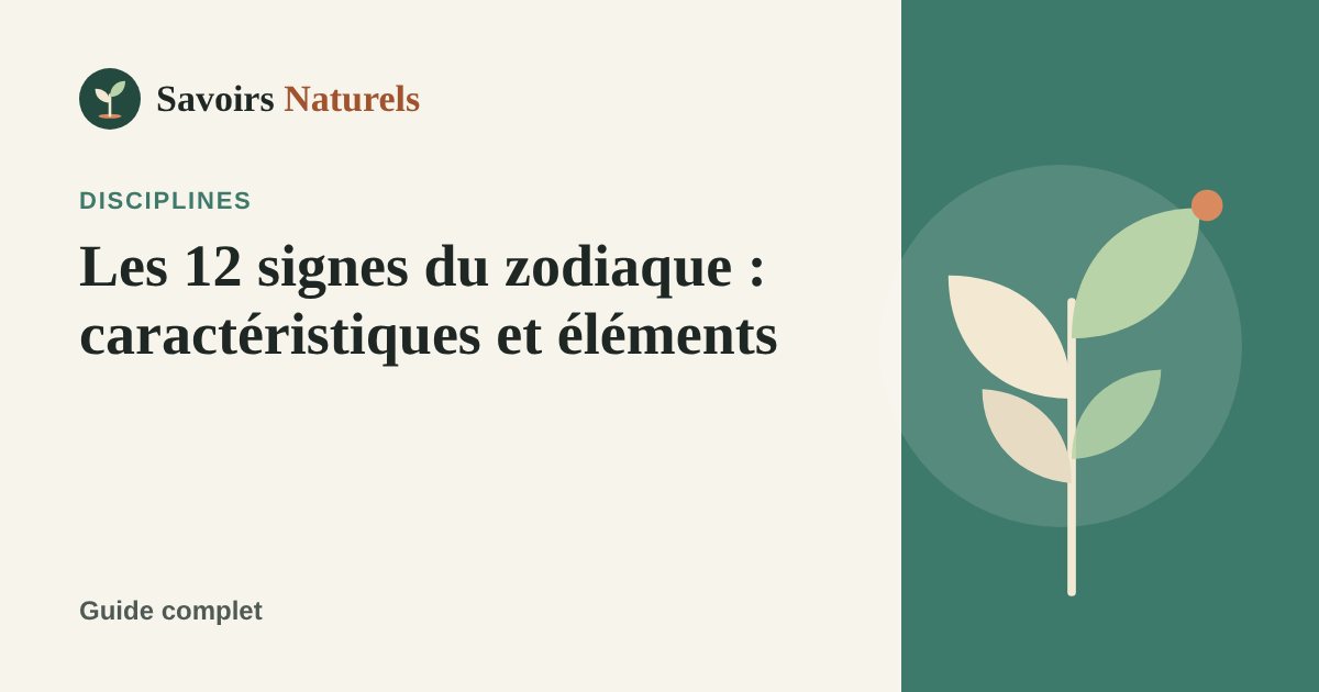 Les 12 signes du zodiaque : caractéristiques et éléments — illustration Savoirs Naturels