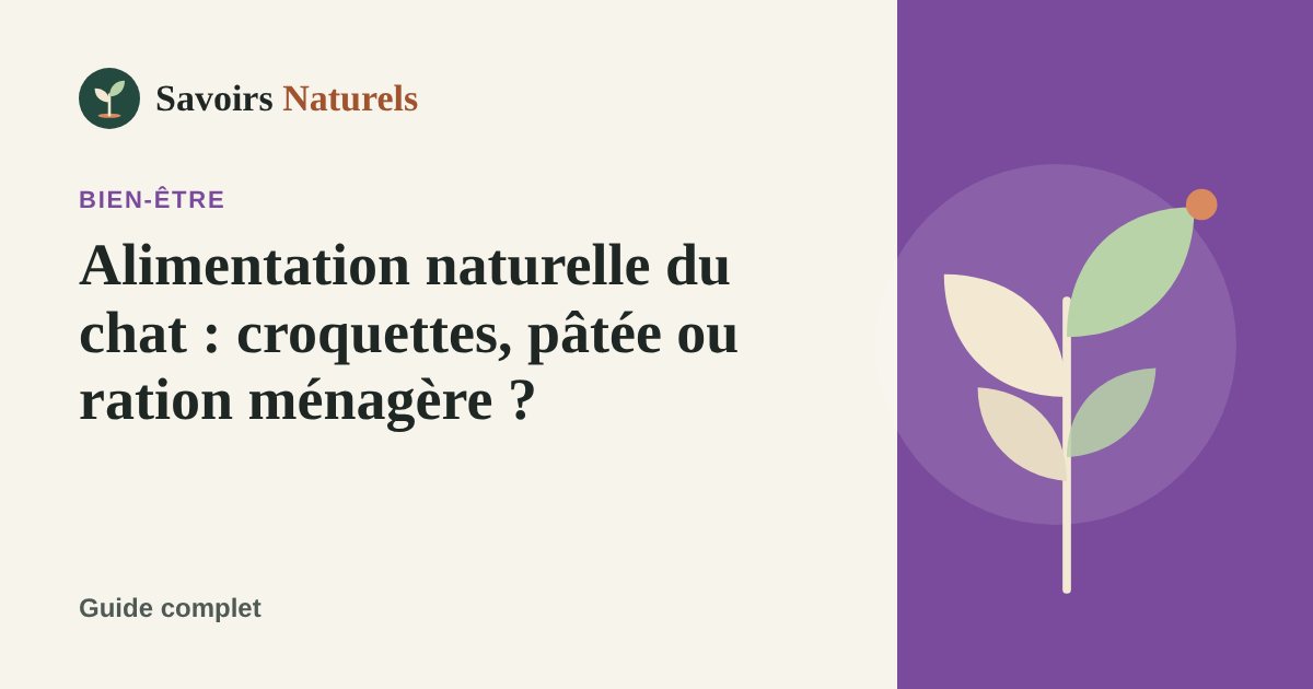 Alimentation naturelle du chat : croquettes, pâtée ou ration ménagère ? — illustration Savoirs Naturels