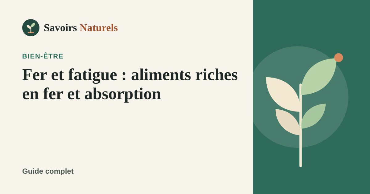 Fer et fatigue : aliments riches en fer et astuces d'absorption — illustration Savoirs Naturels
